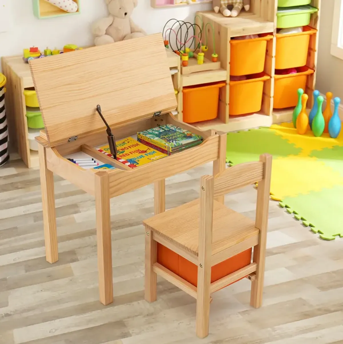 Kids Table and Chair Set with Storage Space for Play and Organization