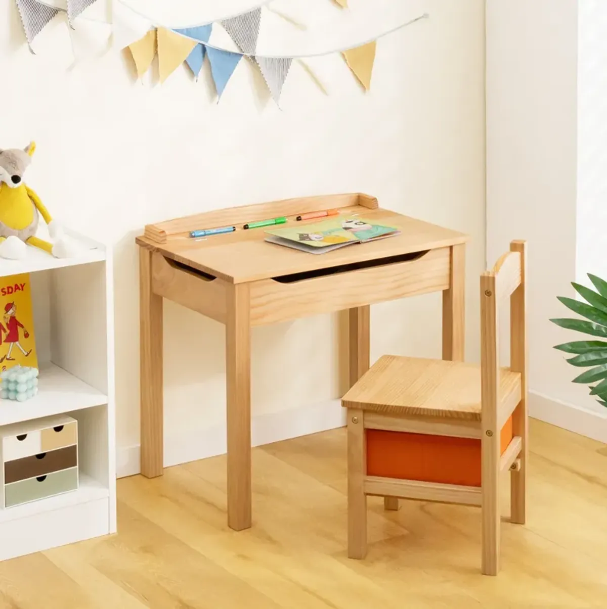 Kids Table and Chair Set with Storage Space for Play and Organization