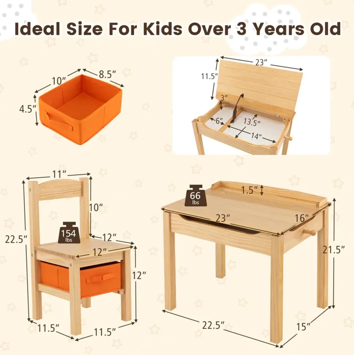 Kids Table and Chair Set with Storage Space for Play and Organization