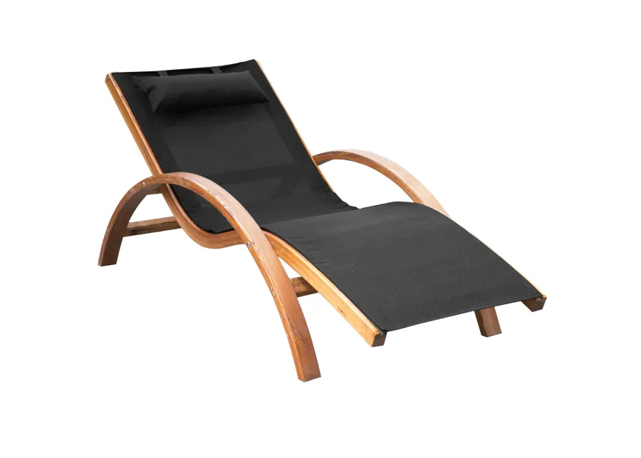 Poolside Lounger: Wooden Chaise with Mesh Sling and Pillow Armrests