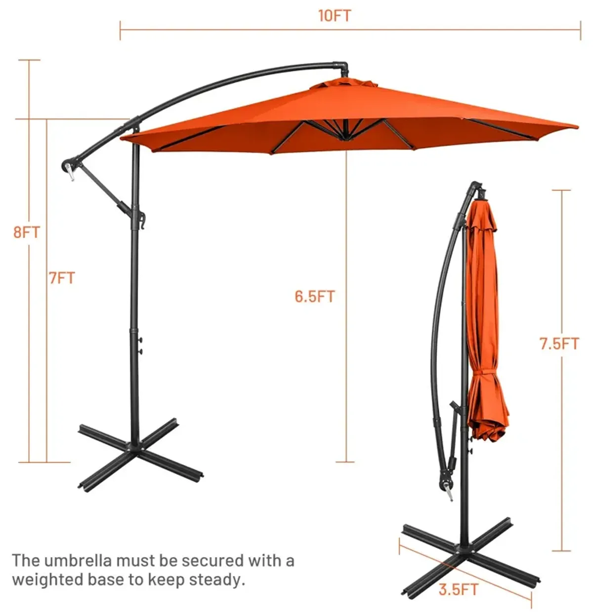 10 Feet Offset Umbrella with 8 Ribs Cantilever and Cross Base