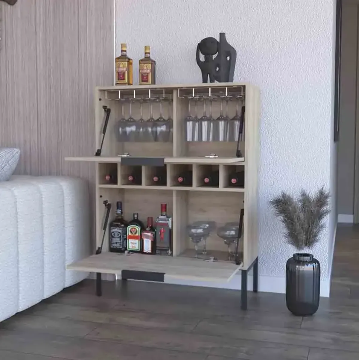 Bar Cabinet Puertu, Living Room, Light Gray