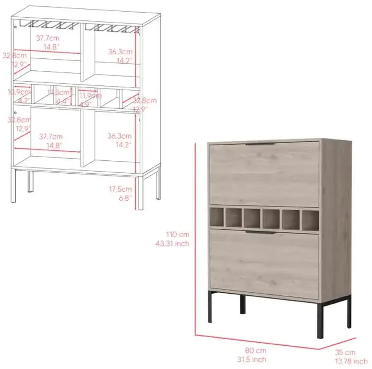 Bar Cabinet Puertu, Living Room, Light Gray