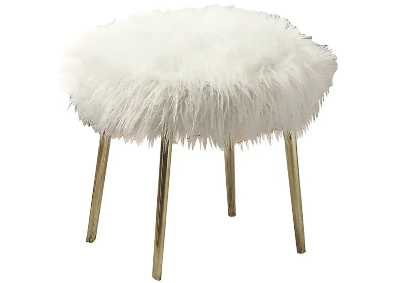 Faux Fur Upholstery Ottoman in White and Gold