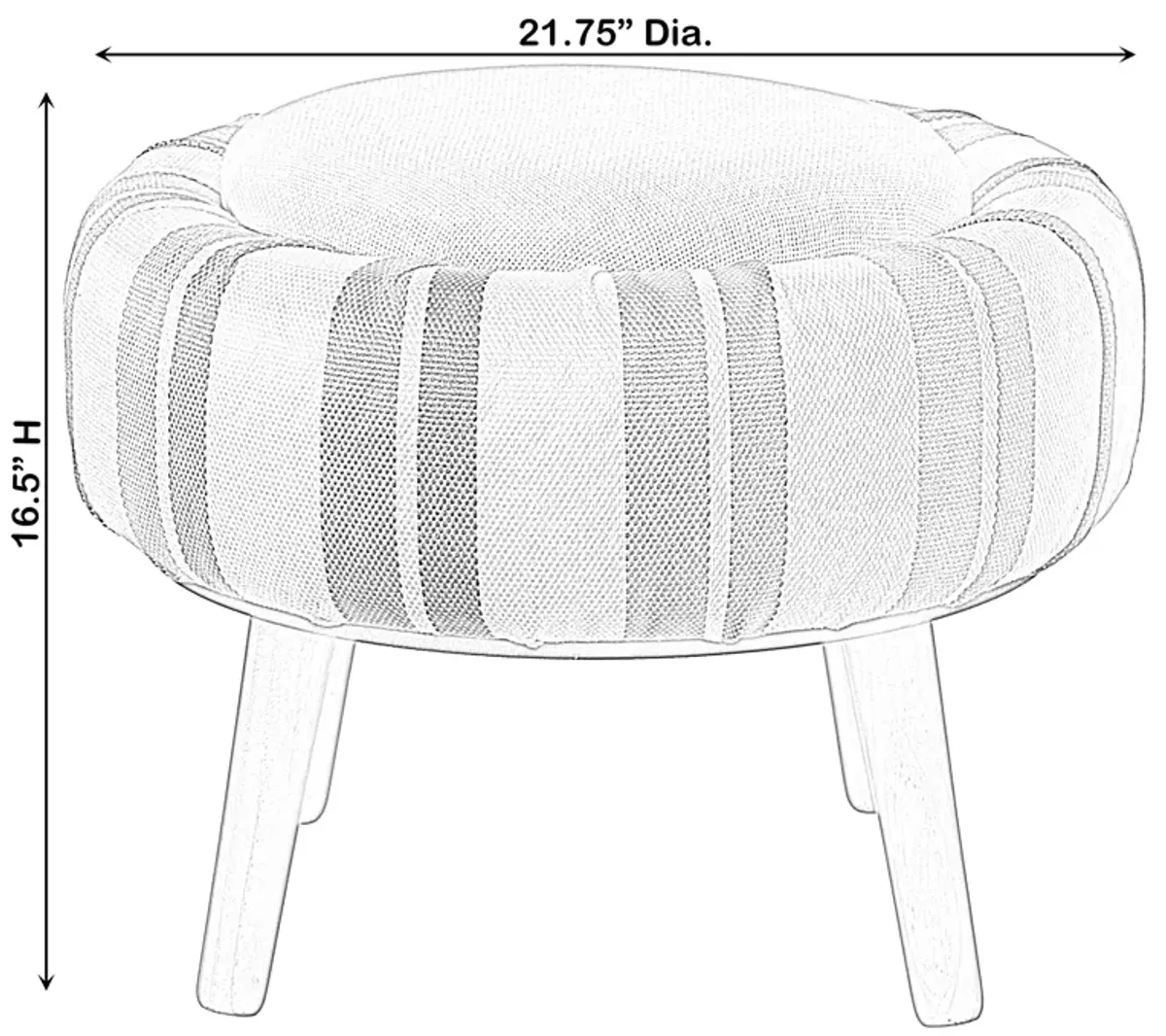 Modern Striped Round Fabric Ottoman with Inner Storage , White and Blue