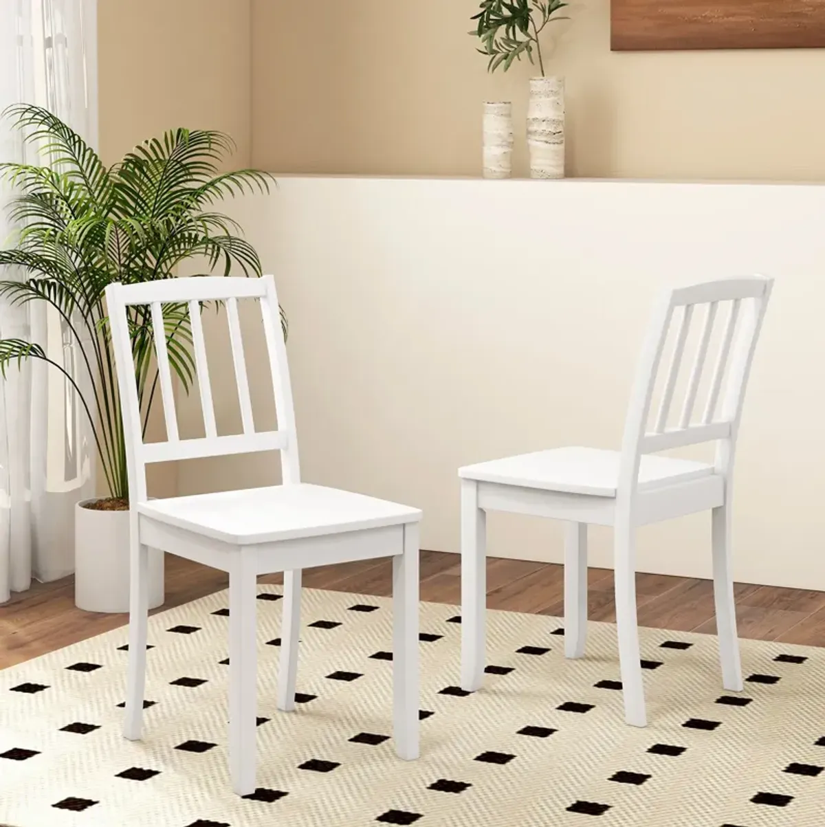 Wood Dining Chair Set of 2 with Rubber Wood Legs