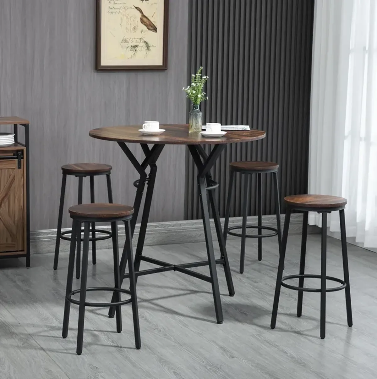 Black/Brown Pub Set: 5-Piece Bar Table & Chairs for Kitchen