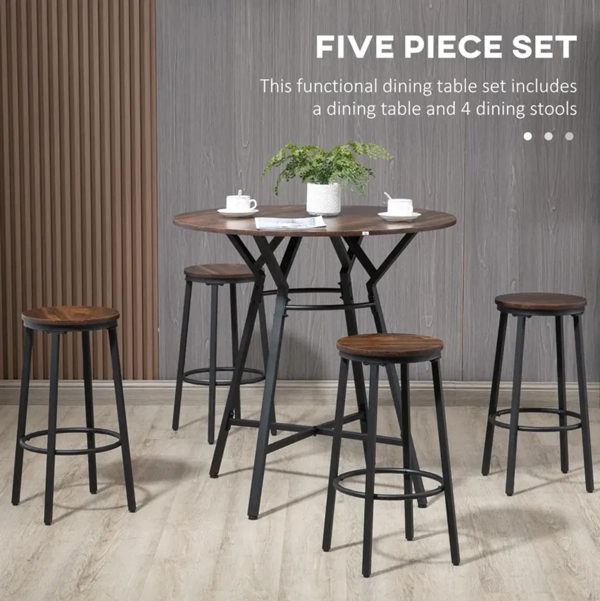 Black/Brown Pub Set: 5-Piece Bar Table & Chairs for Kitchen