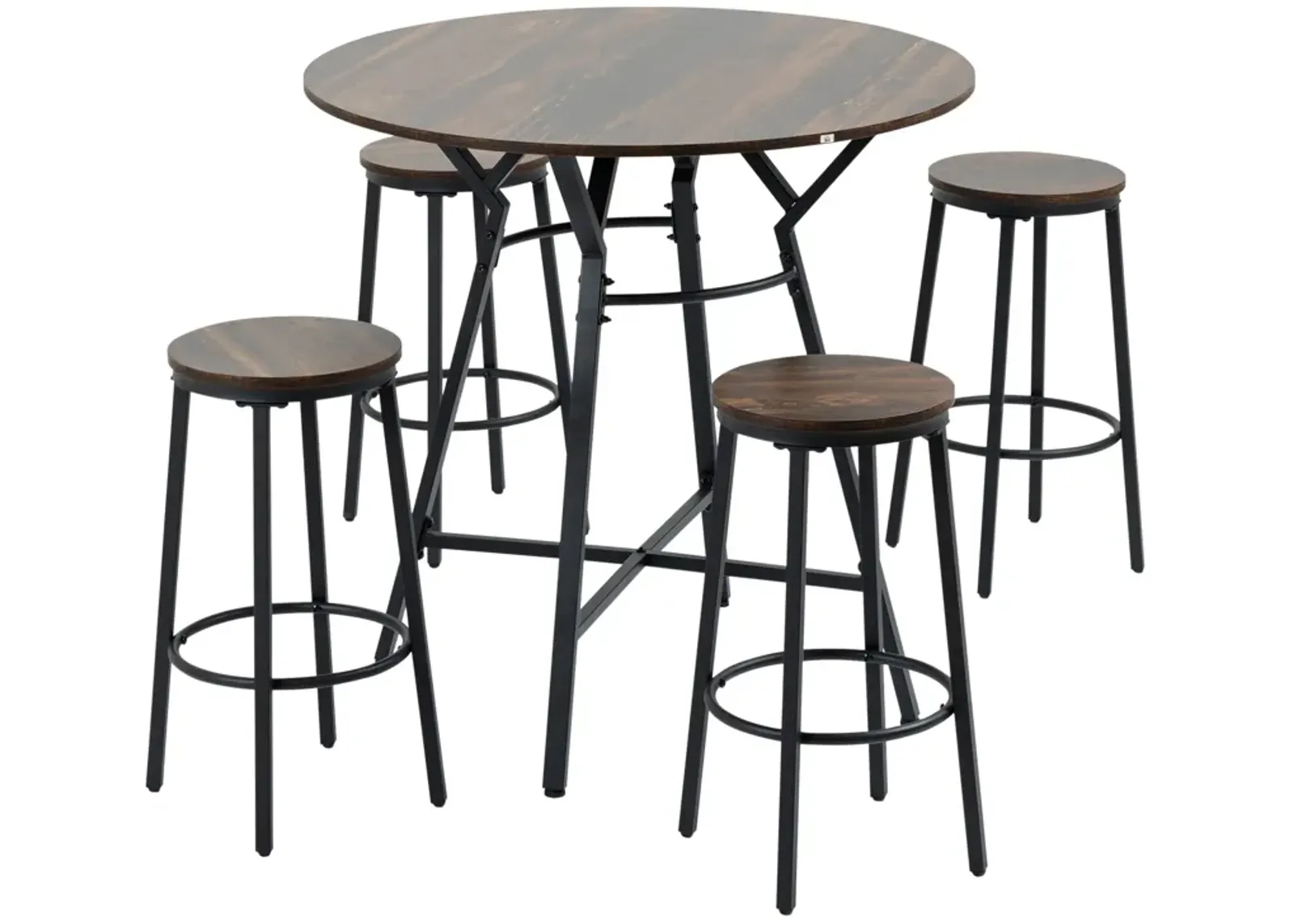 Black/Brown Pub Set: 5-Piece Bar Table & Chairs for Kitchen