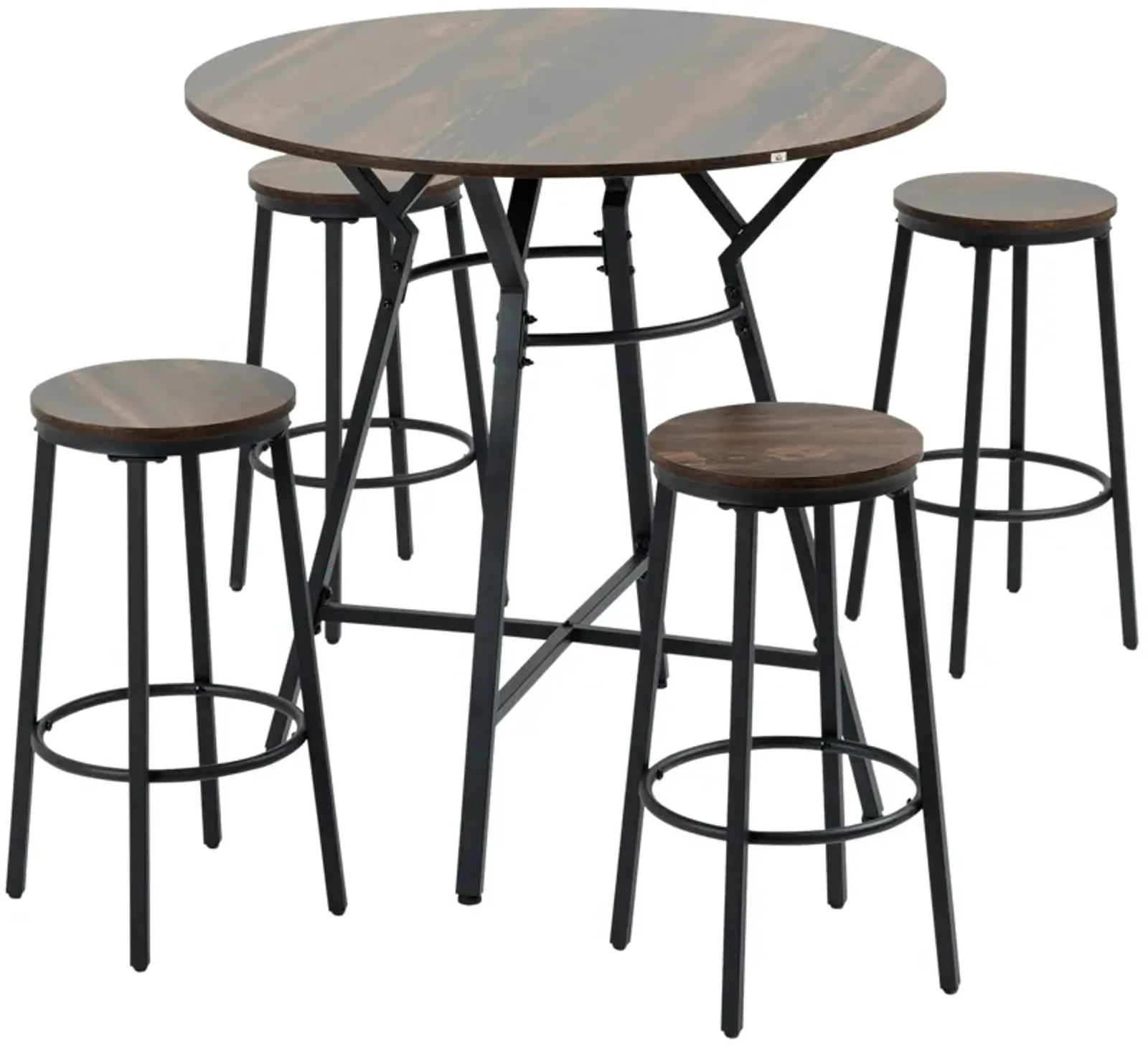 Black/Brown Pub Set: 5-Piece Bar Table & Chairs for Kitchen