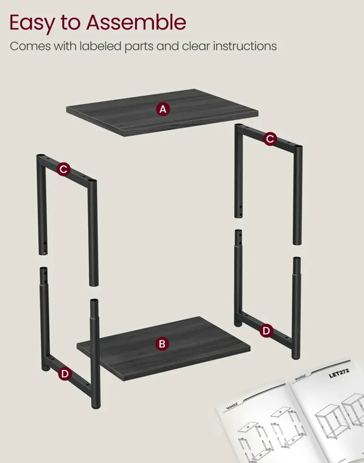 Steel Frame End Tables with Storage Shelf for Living Room and Bedroom- Set of 2