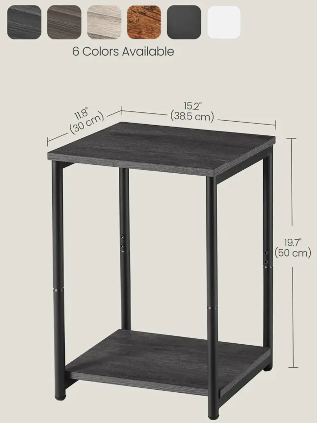 Steel Frame End Tables with Storage Shelf for Living Room and Bedroom- Set of 2