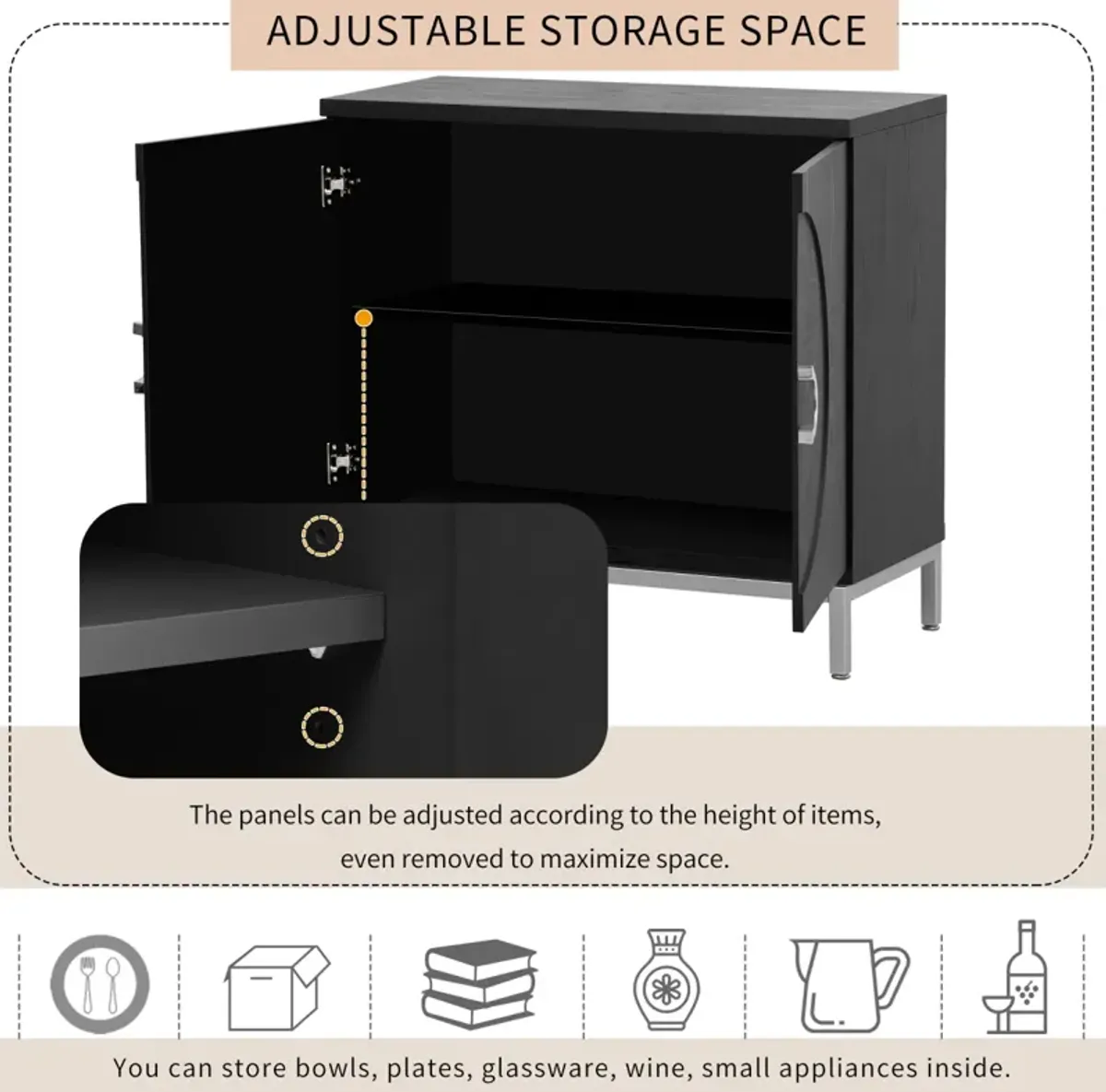 Wooden and Metal Leg Accent Cabinet for Living and Dining Room