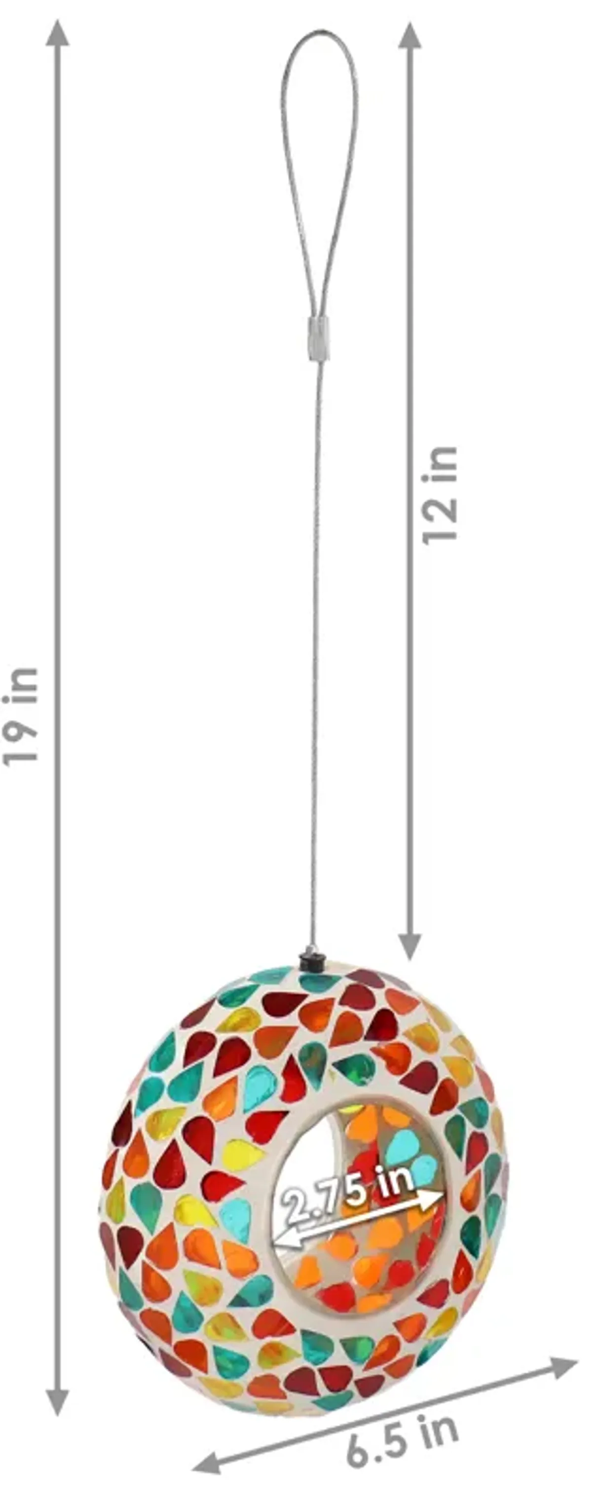 Sunnydaze Glass Mosaic Fly-Through Hanging Bird Feeder - 6 in