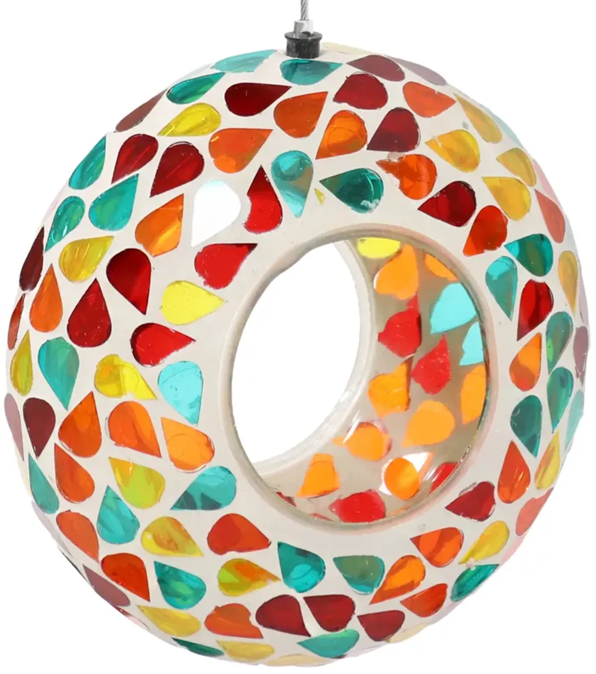 Sunnydaze Glass Mosaic Fly-Through Hanging Bird Feeder - 6 in