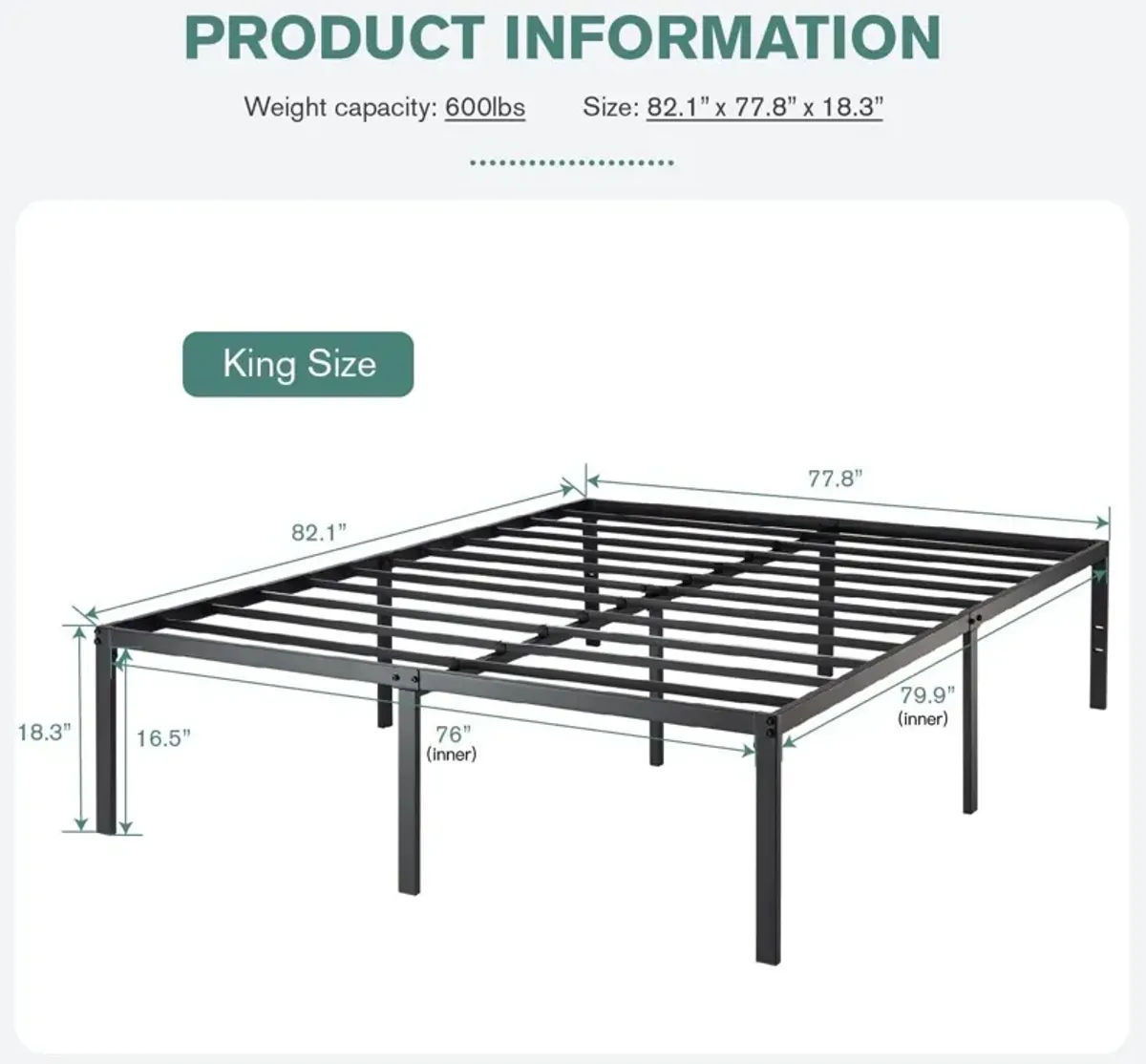 Hivvago King 18-inch Metal Platform Bed Frame with Under-Bed Storage Space