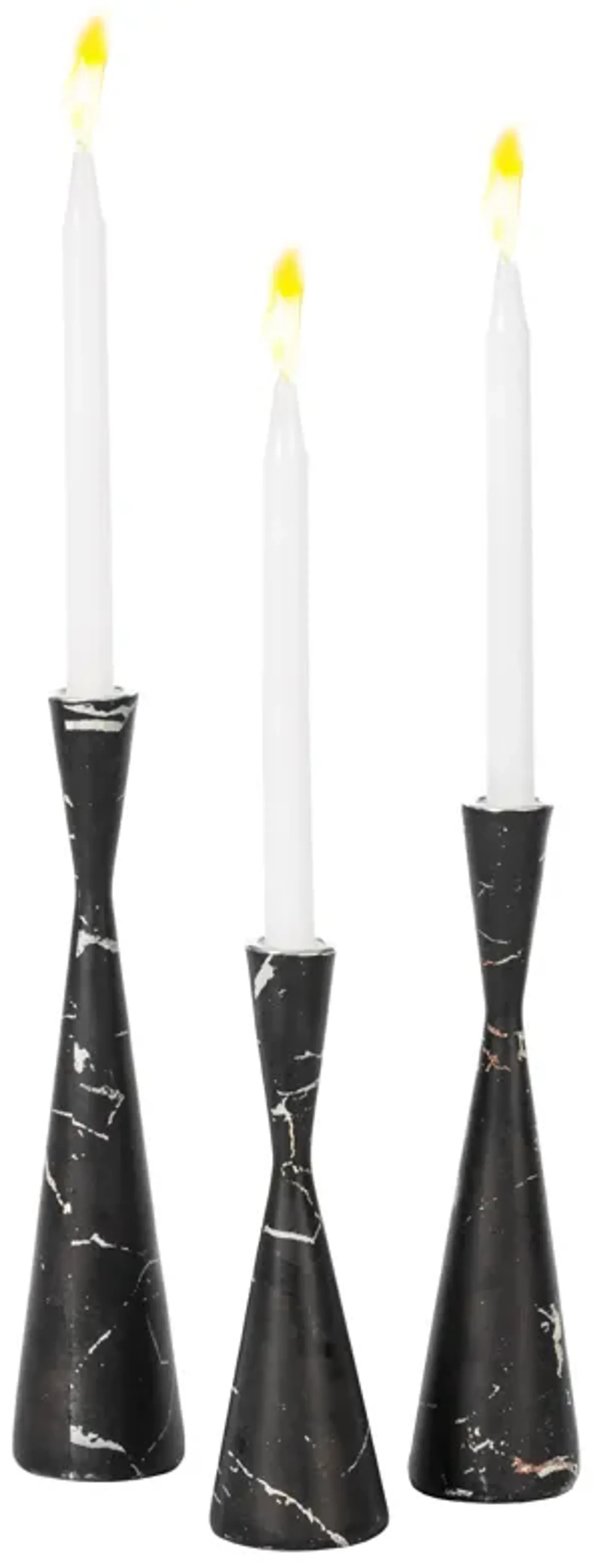 Marble Resin Candle Holders - Set of 3 Exquisite Decorative Taper Candlesticks for Luxurious Home Decor, Elegant Dining Table Centerpieces, Stylish Interior Accents, and Exclusive Event Illumination, Black