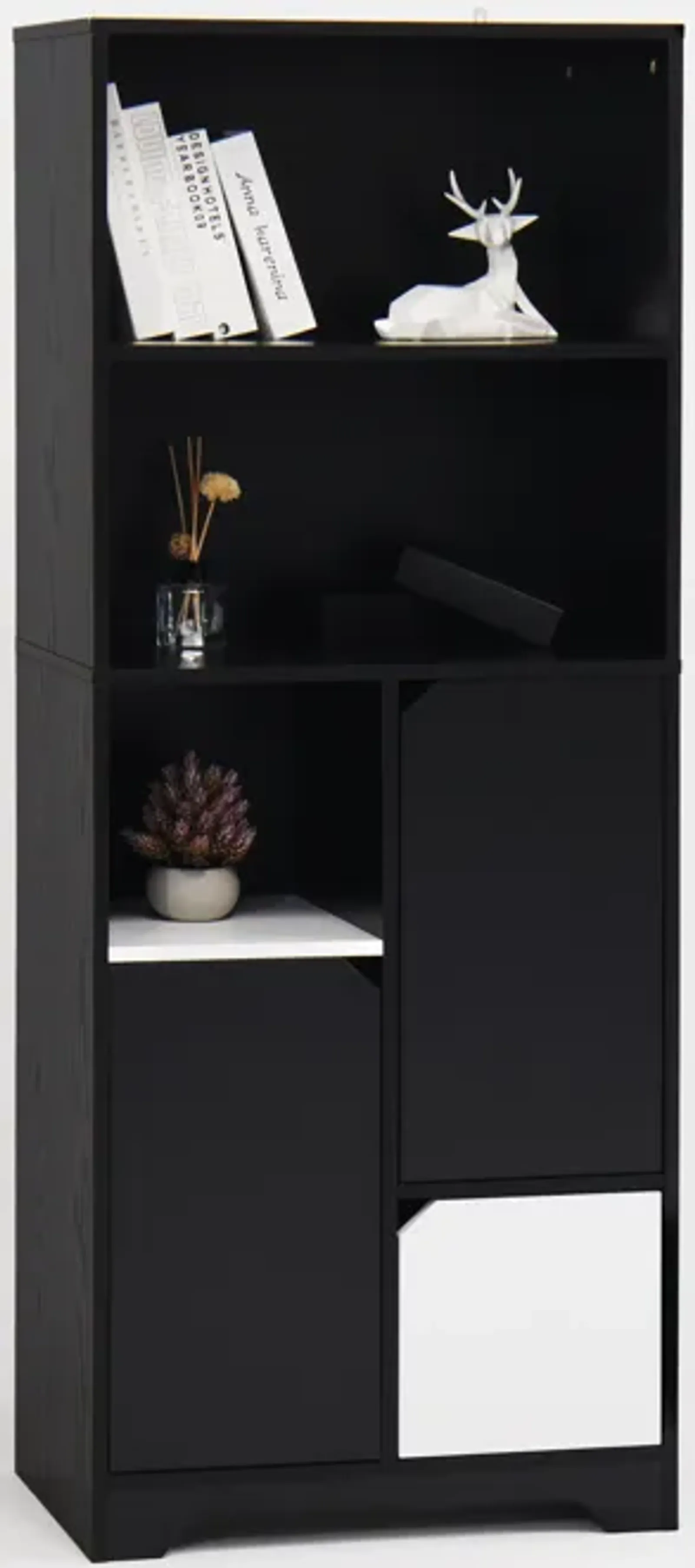 Large Wooden Storage Cabinet with 1 Drawer 3 Shelves,Wood Kitchen Storage Cabinets for Kitchen, Dining Room, Bathroom,Laundry,Living Room,Black