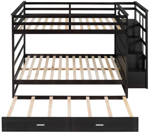 Whisen Modern Design Full Over Full Bunk Bed with Trundle and Staircase