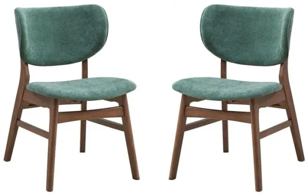 Evis 23 Inch Side Dining Chair Set of 2, Walnut Brown, Soft Green Fabric - Benzara