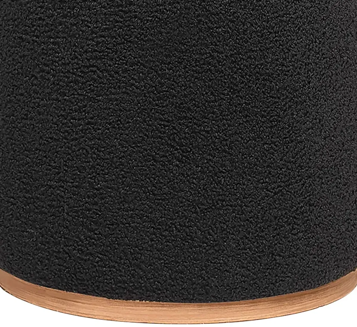 Zia 19 Inch Ottoman, Black Faux Sheepskin Upholstery, Round Platform Base - Benzara