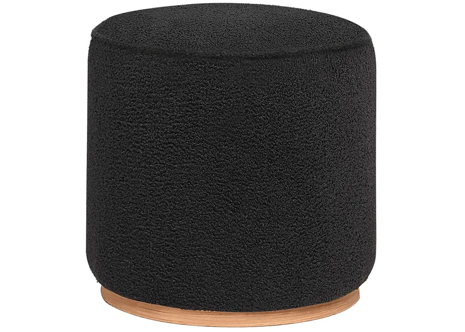 Zia 19 Inch Ottoman, Black Faux Sheepskin Upholstery, Round Platform Base - Benzara