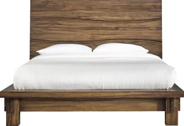 Ocean California King-size Solid Wood Platform Bed in Natural Sengon