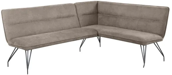 Donne Corner Dining Bench L Shape, Taupe Brown, Metal Legs, 84 Inch - Benzara