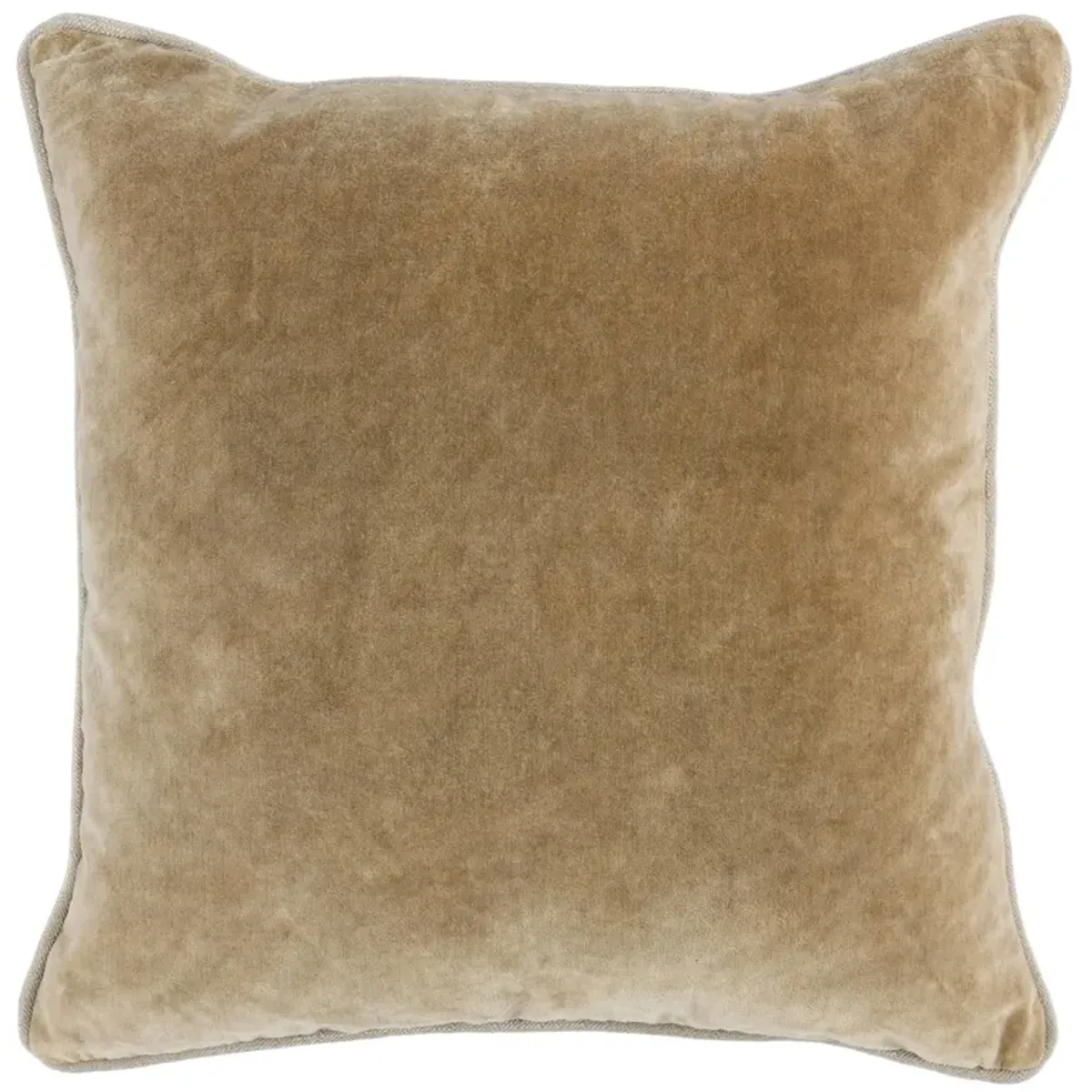 Hillary 18 Inch Square Velvet Decorative Throw Pillow, Welt Cord, Yellow-Benzara