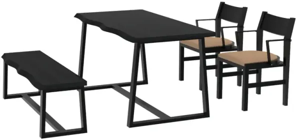 Modern 4-Piece Dining Table Set with Bench and Chairs – Unique Irregular Table for Small Spaces