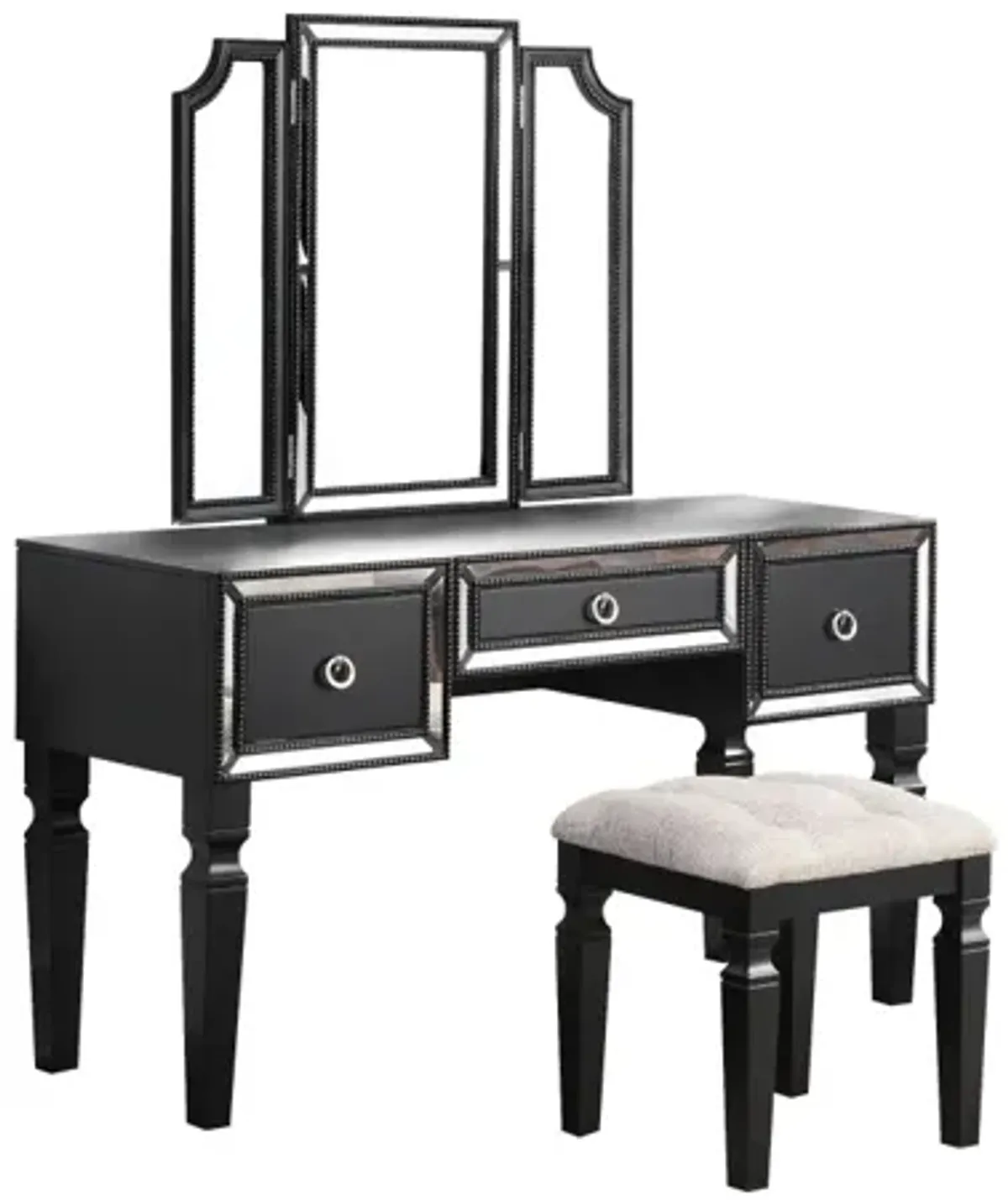 Black Vanity Set with Tri-Fold Mirror