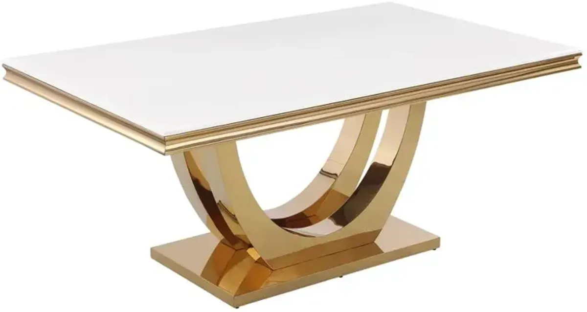 Best Master Furniture Danis Stone Marble Laminate Gold Rectangle Dining Table
