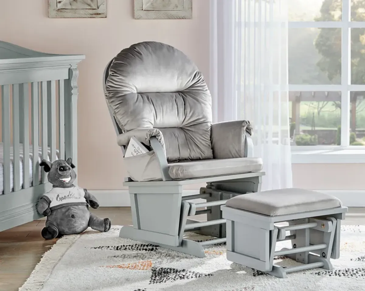 Madison Glider and Ottoman Gray Wood and Light Cloud Gray Fabric