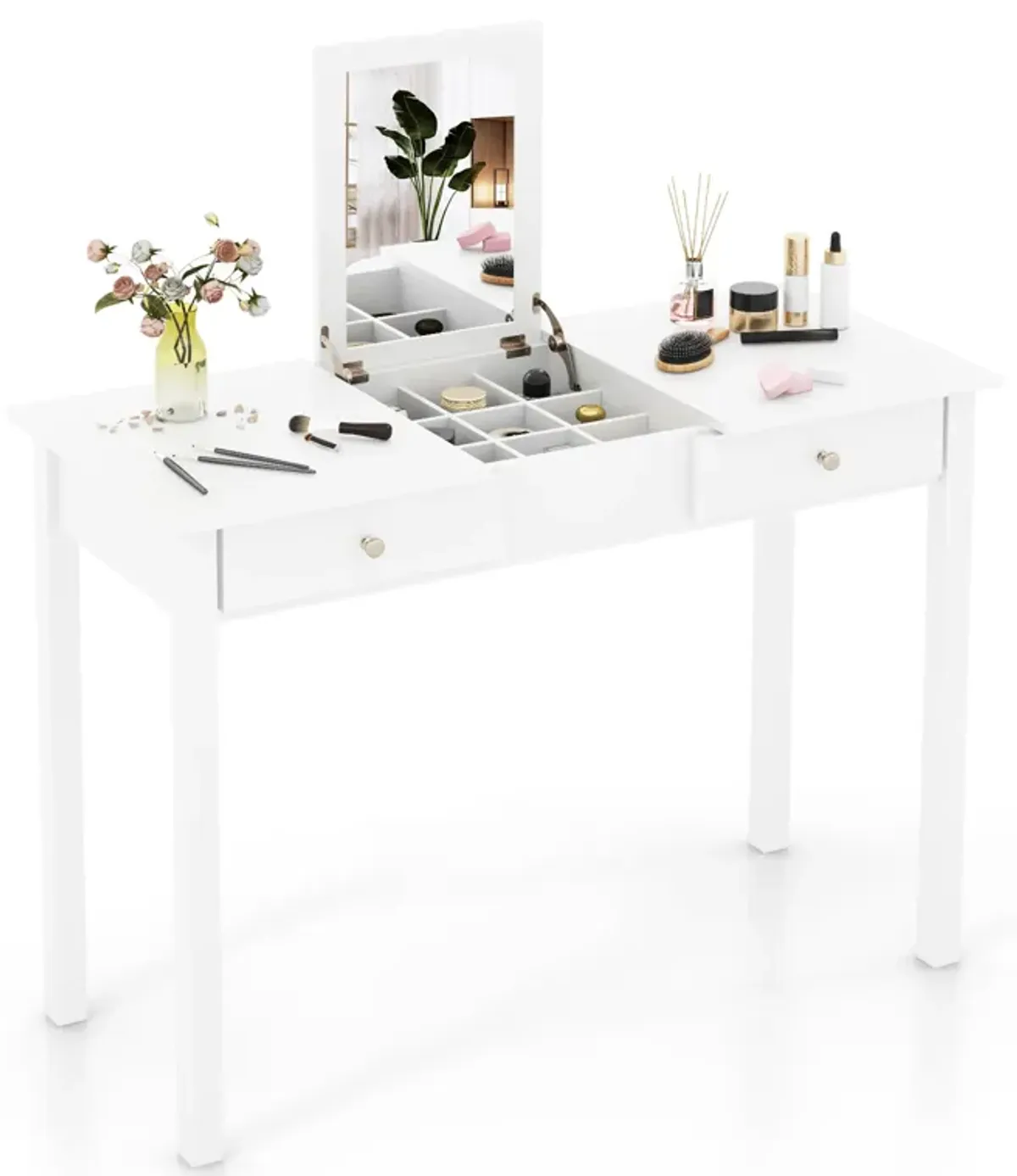 Vanity Desk Makeup Dressing Table with Flip Top Mirror and Drawers