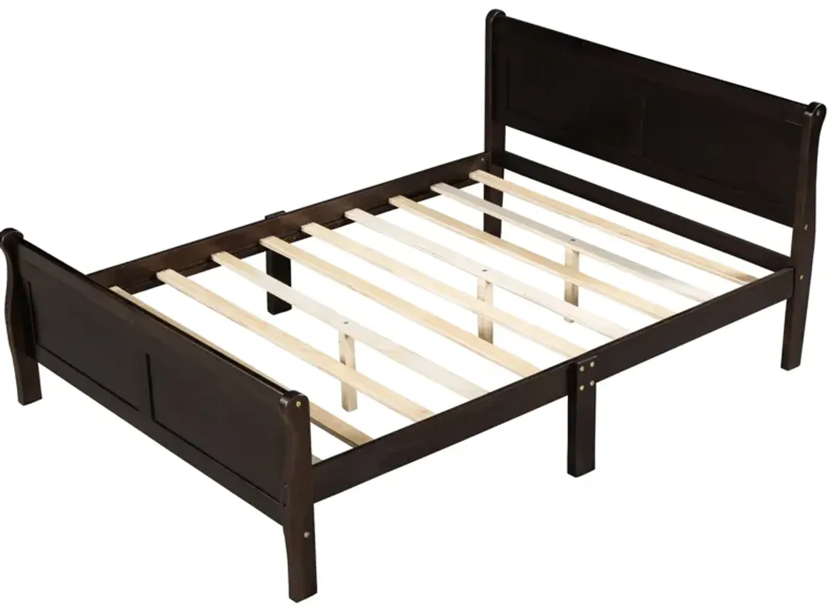 Queen Size Wood Platform Bed with Headboard and Wooden Slat Support