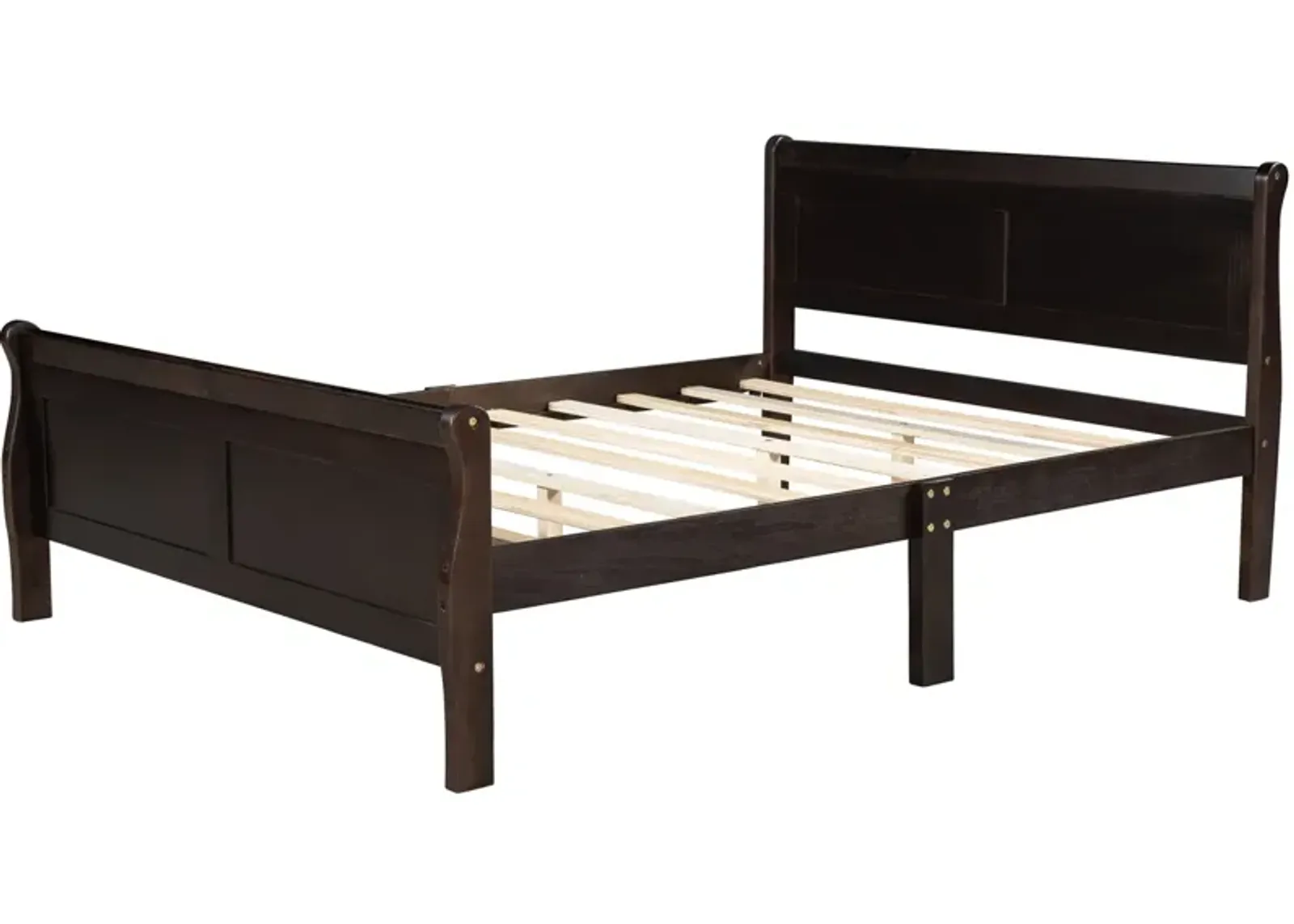 Queen Size Wood Platform Bed with Headboard and Wooden Slat Support