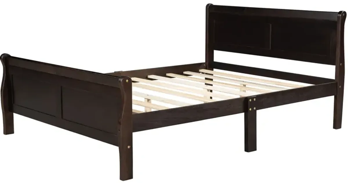 Queen Size Wood Platform Bed with Headboard and Wooden Slat Support