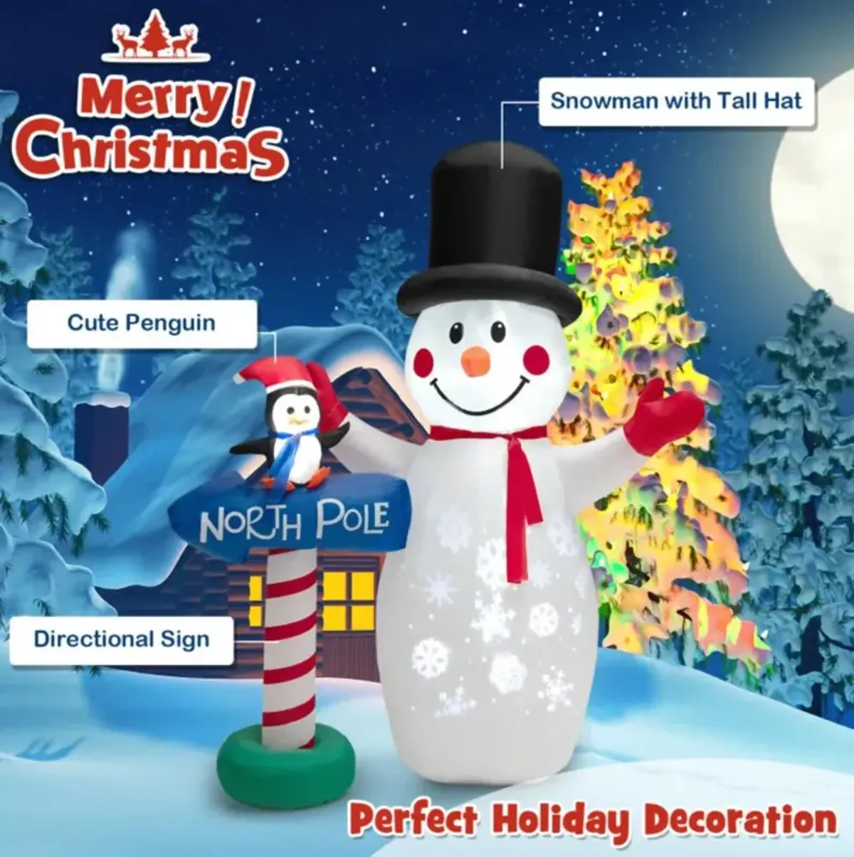 Hivvago 6 Feet Inflatable Christmas Decoration with Built-in Snowflake Projector