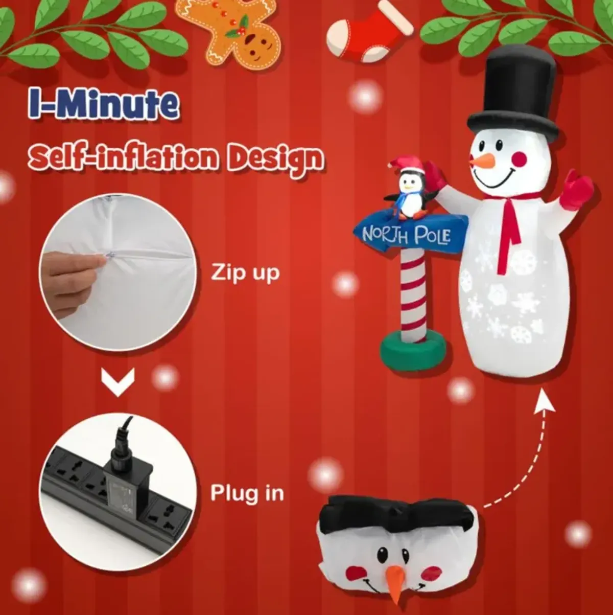 Hivvago 6 Feet Inflatable Christmas Decoration with Built-in Snowflake Projector