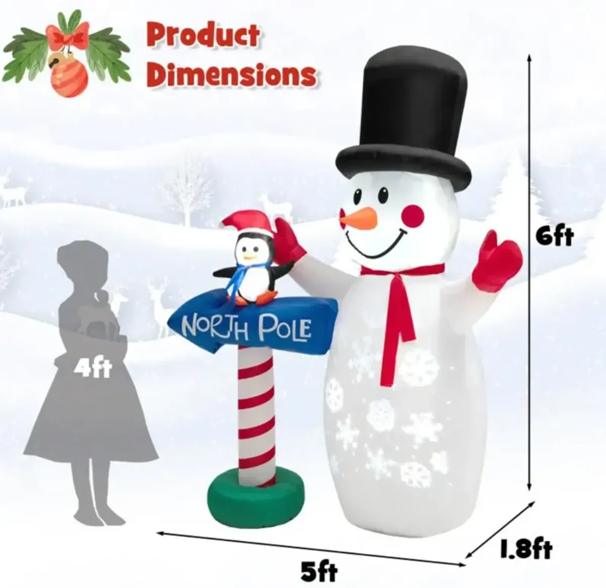 Hivvago 6 Feet Inflatable Christmas Decoration with Built-in Snowflake Projector