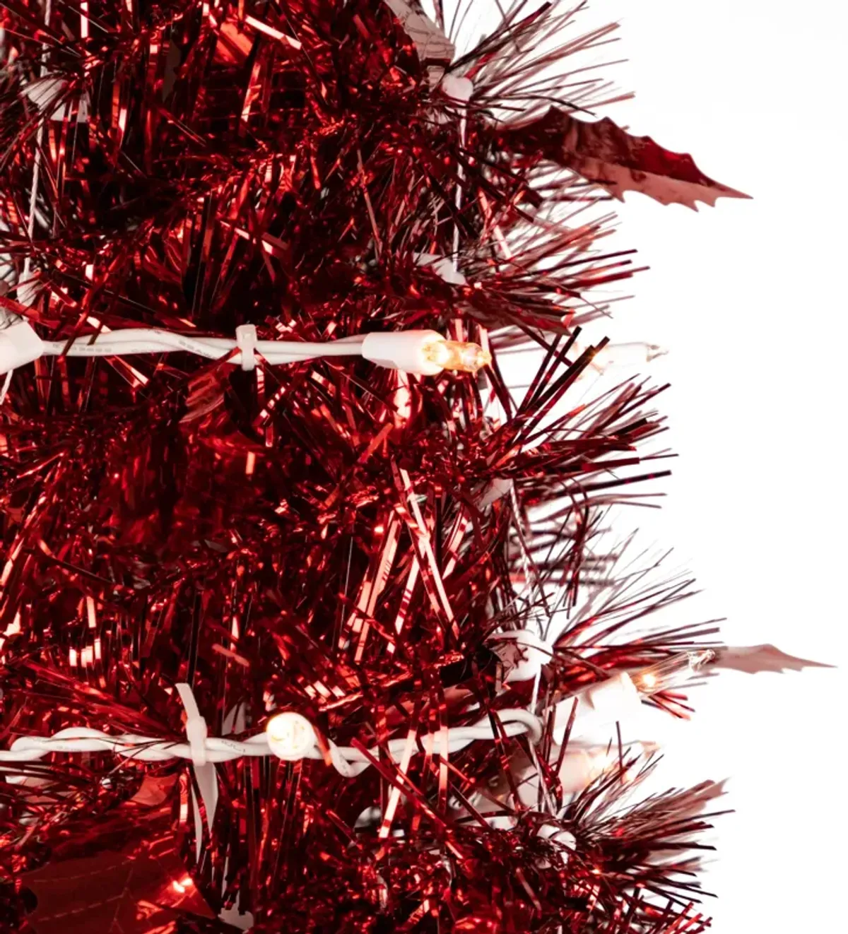 6' Pre-Lit Red Tinsel Pop-Up Artificial Christmas Tree - Clear Lights