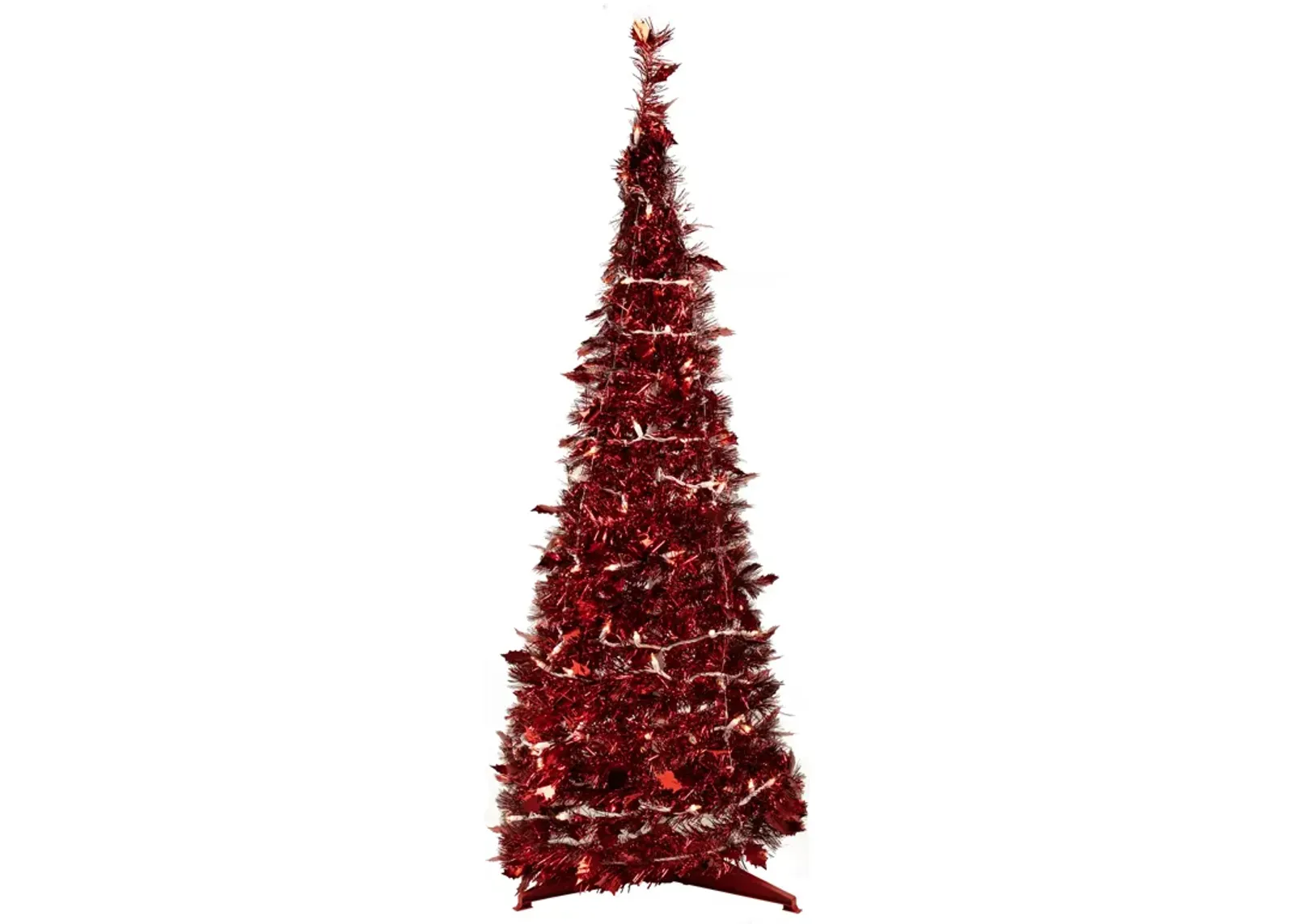 6' Pre-Lit Red Tinsel Pop-Up Artificial Christmas Tree - Clear Lights