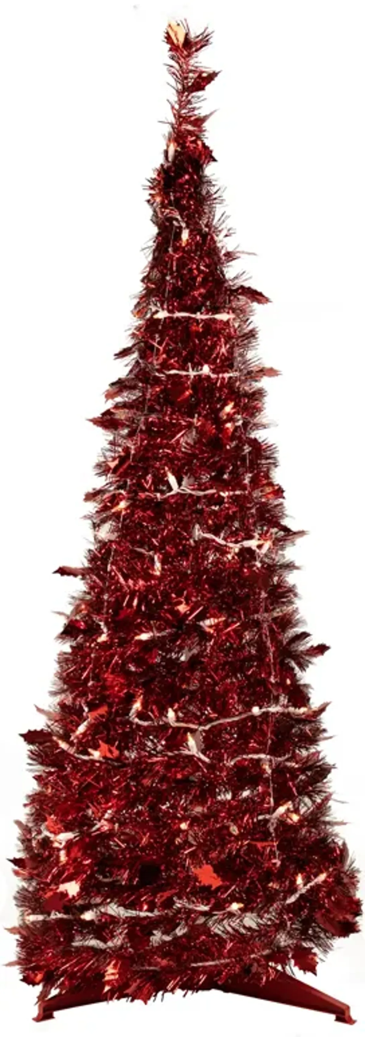 6' Pre-Lit Red Tinsel Pop-Up Artificial Christmas Tree - Clear Lights