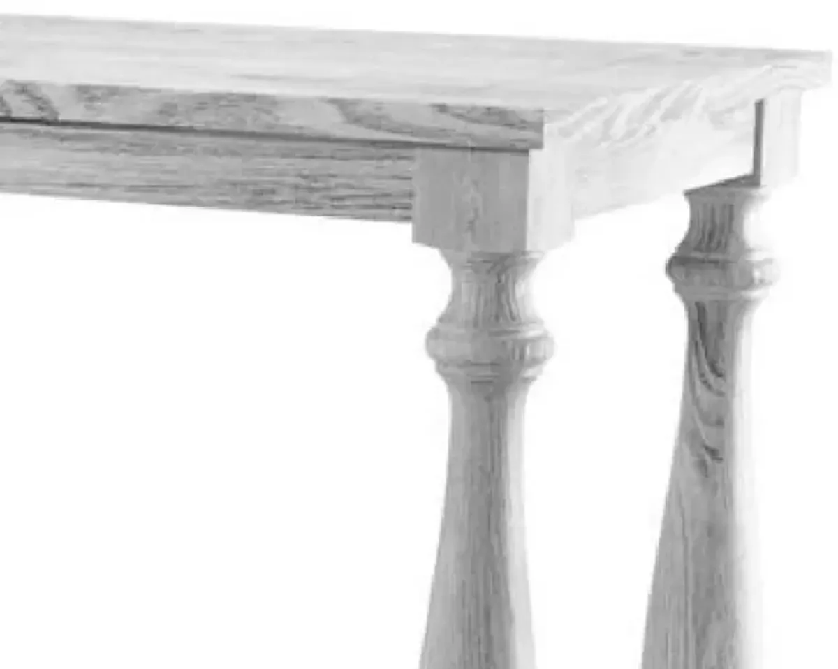 Plank Top Sofa Table with Open Shelf and Turned Legs, Antique White-Benzara