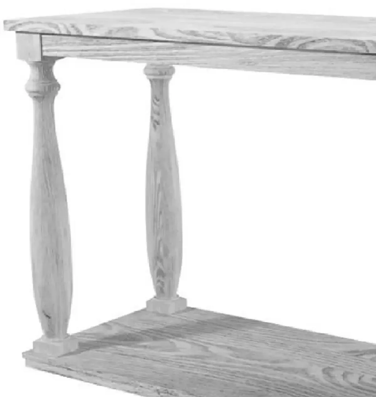 Plank Top Sofa Table with Open Shelf and Turned Legs, Antique White-Benzara