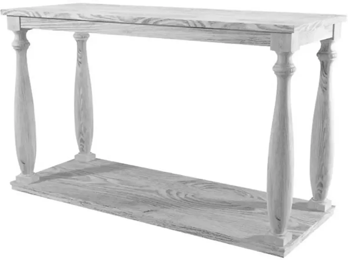 Plank Top Sofa Table with Open Shelf and Turned Legs, Antique White-Benzara