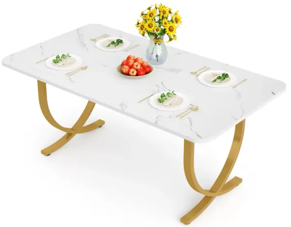 Executive Desk, Large Office Desk, Modern Computer Desk Conference Table Meeting Room Table, Business Furniture for Home Office, White and Gold