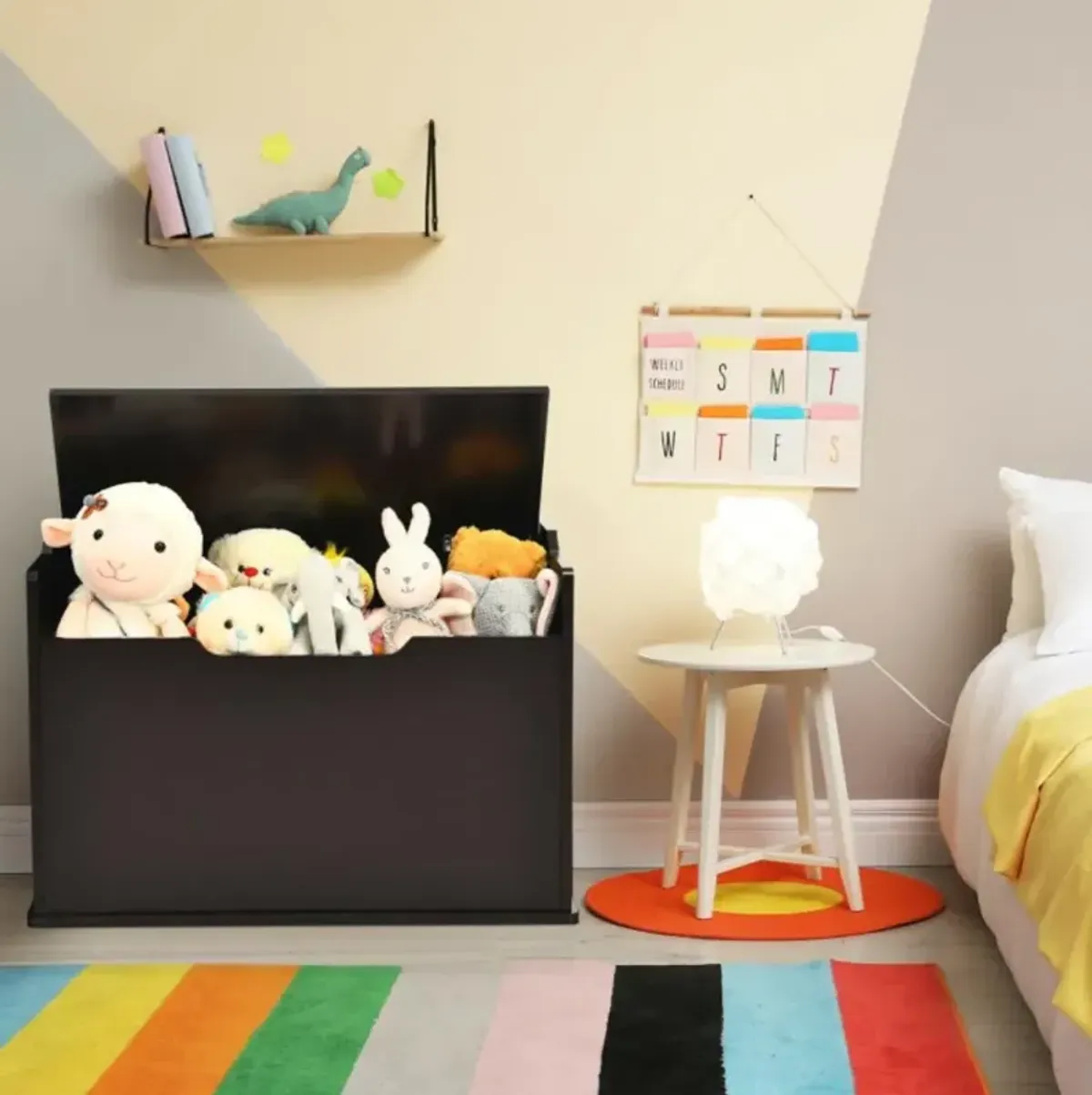 Hivvago Kids Toy Wooden Flip-top Storage Box Chest Bench with Cushion Hinge