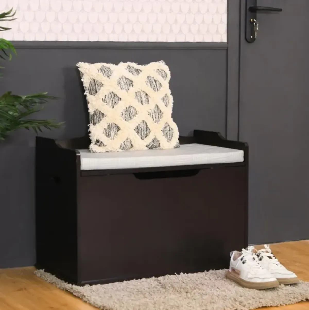 Hivvago Kids Toy Wooden Flip-top Storage Box Chest Bench with Cushion Hinge