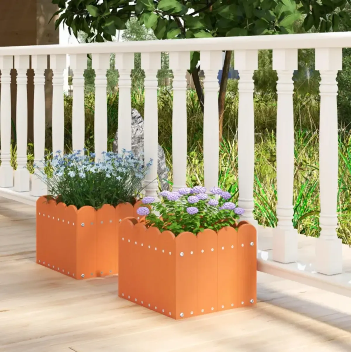 Hivvago Square Planter Box with Drainage Gaps for for Front Porch Garden Balcony